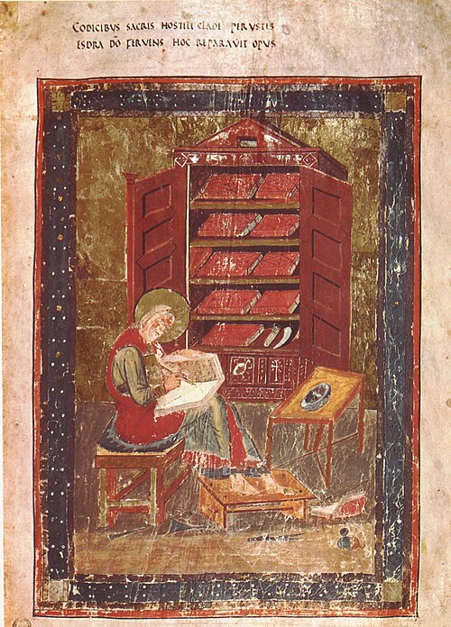 Ezra the scribe, frontispiece of the Codex Amiatinus, fol. 5r, Monkwearmouth–Jarrow, c. 700. Biblioteca Medicea Laurenziana, Florence