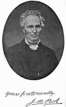 John Mason Peck (1789–1858), signed “Yours fraternally, J. M. Peck.” Portrait uploaded to Wikimedia Commons by Richard3150