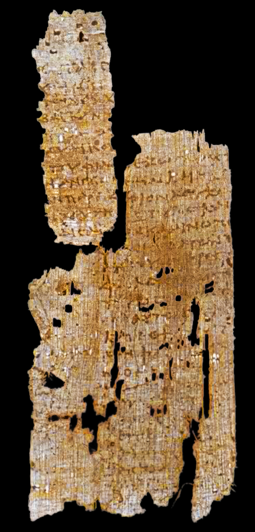 Papyrus 98, dated c. 150–250: Revelation 1:13–2:1, John’s vision of Christ among the seven candlesticks and the start of the letter to Ephesus. French Institute of Oriental Archaeology, Cairo (P. IFAO inv. 237b), via Wikimedia Commons