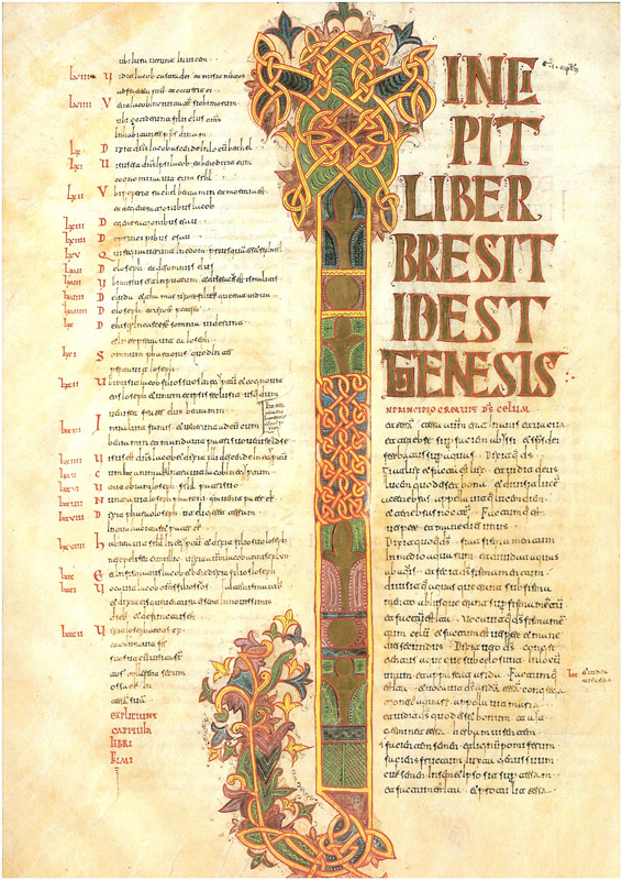 León Bible of 960, Sanctus and Florentius: the opening initial of Genesis. Basilica of San Isidoro, León, via Wikimedia Commons