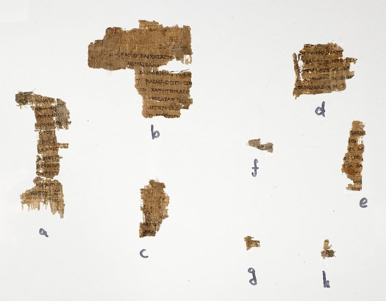 Papyrus Rylands 458, fragments of Deuteronomy in the Greek Septuagint, mid-2nd century BC. John Rylands Library, Manchester, via Wikimedia Commons