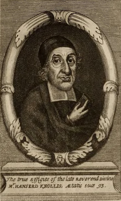 Hanserd Knollys, engraved portrait, from C. K. Bolton, Portraits of the Founders (Internet Archive: foundersportrai02bolt), p. 124