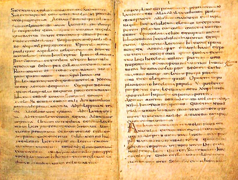 The Muratorian fragment, 8th-century copy. Biblioteca Ambrosiana, Milan, Cod. J 101 sup., via Wikimedia Commons