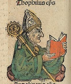 Theophilus of Antioch, an imagined likeness from the Nuremberg Chronicle (1493), woodcut by Michael Wolgemut and Wilhelm Pleydenwurff